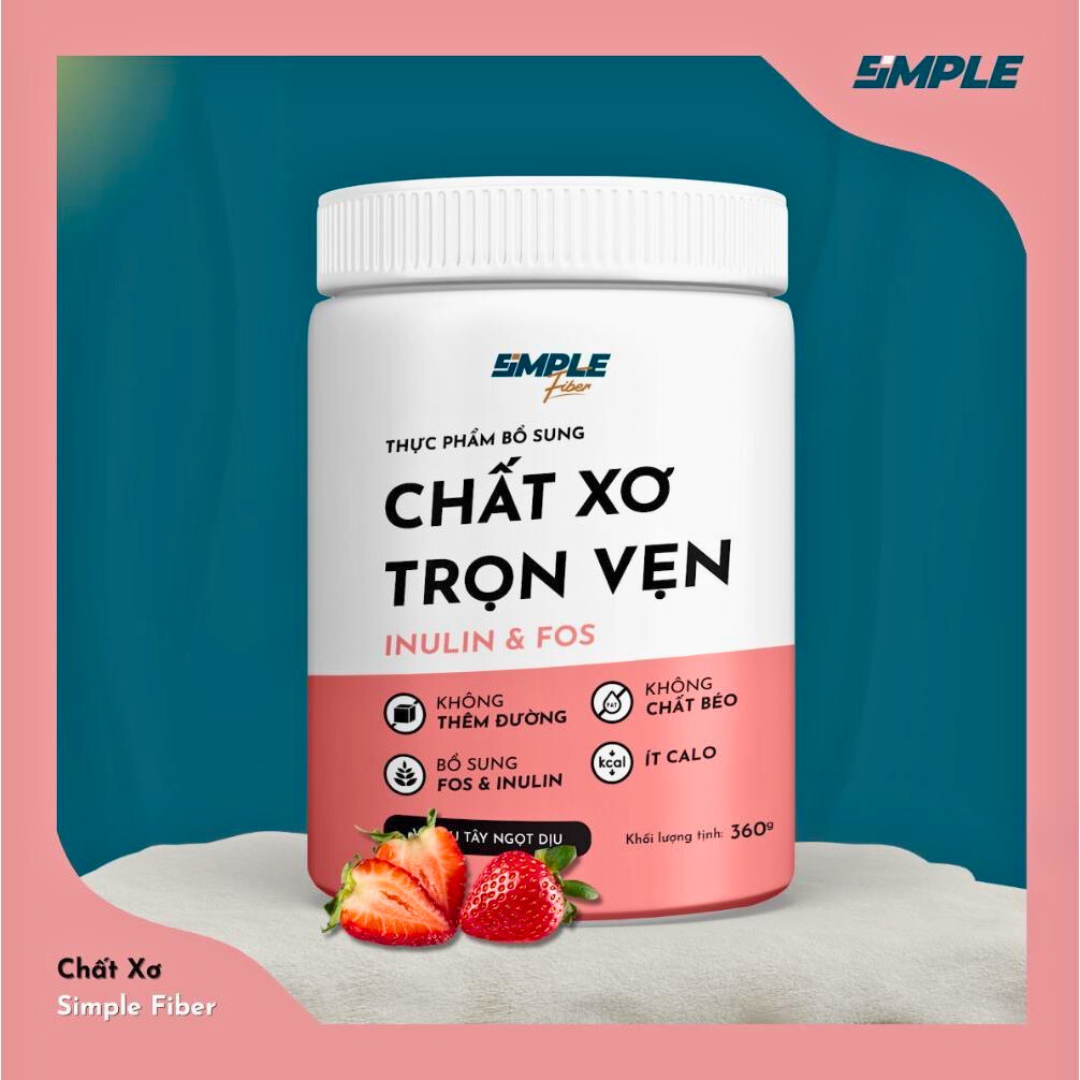 Simple Fiber Bột Uống Chất Xơ Trọn Vẹn từ FOS và INULIN - Vị dâu - Organic&Vegan