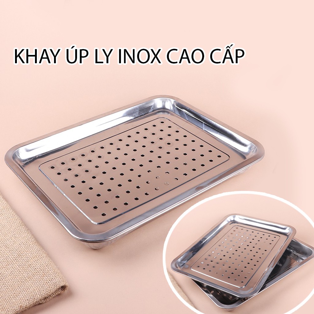 [HCM]Khay úp chén - ly vuông 26x37 inox cao cấp/khay úp ly bằng inox có hứng nước. Dụng cụ úp chén