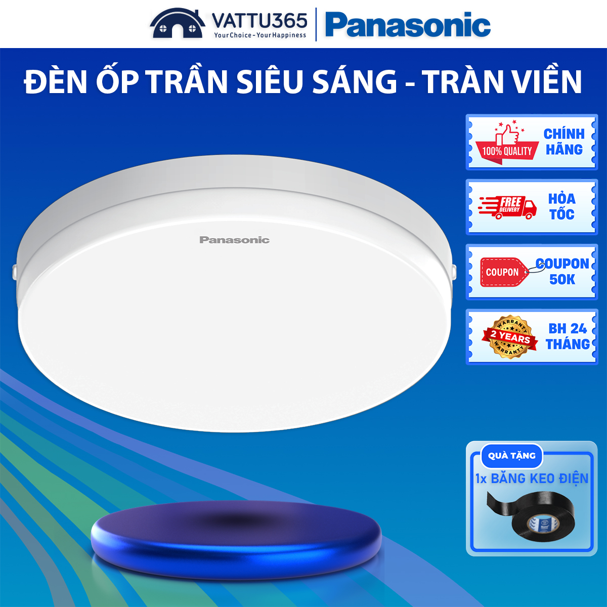 Đèn ốp trần chống nước Panasonic IP54 tràn viền công suất 12W/18W tuổi thọ 30.000 giờ bảo hành 2 năm chính hãng