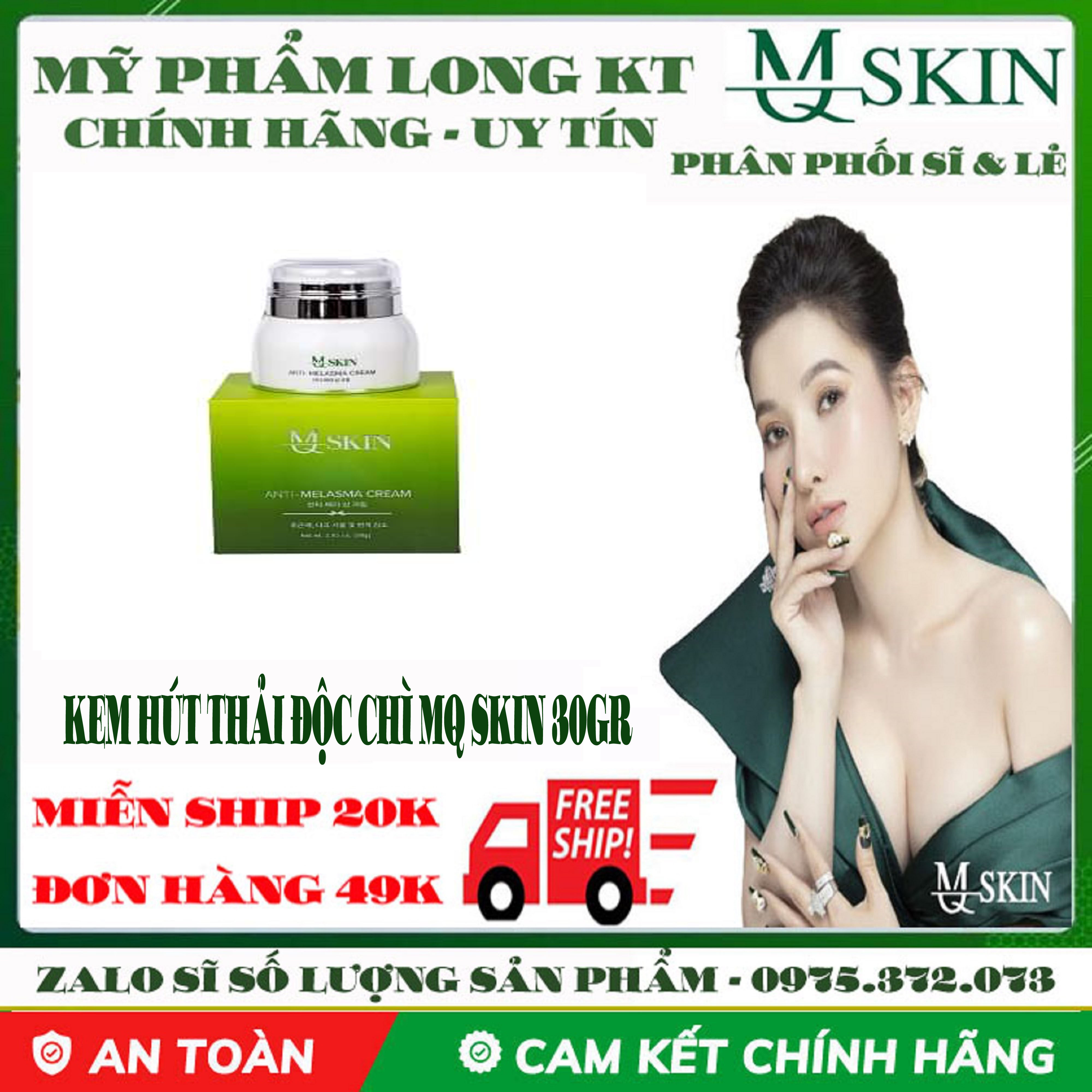 【Hỗ trợ ship 20k-Mq Skin Chính Hãng 100% Gía Buôn】Kem Thải Chì Nhân Sâm MQ Skin 30gr Kem làm mờ thâm nám tàn nhang kết hợp một số dưỡng chất từ thiên nhiên giúp dưỡng trắng da cải thiện làn da giúp da mịn màng trắng sáng đều màu ngăn ngừa lão hóa.