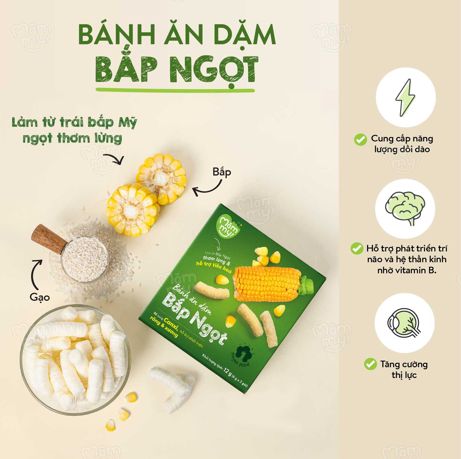 Bánh ăn dặm Mămmy làm từ rau củ trái cây tự nhiên bổ sung canxi giúp bé phát triển toàn diện hộp 12g