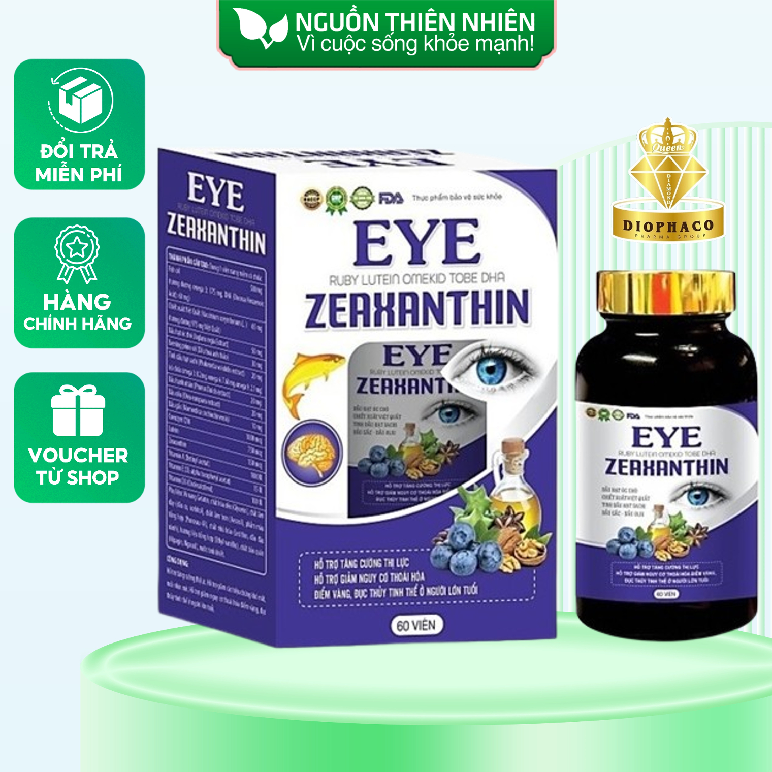 Hộp 60 Viên uống sáng mắt EYE RUBY LUTEIN OMEKID TOBE DHA ZEAXANTHIN chứa OMEGA 3 6 9 Dầu Gấc dầu óc