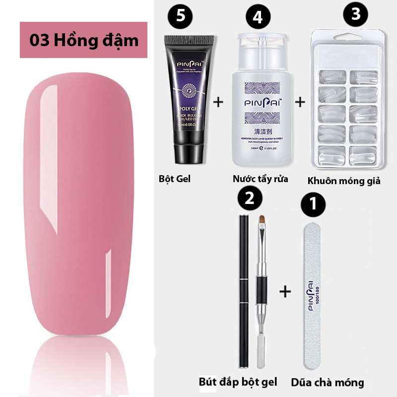 Trọn Bộ 5 món Gel Tạo móng giả POLY GEL PINPAI