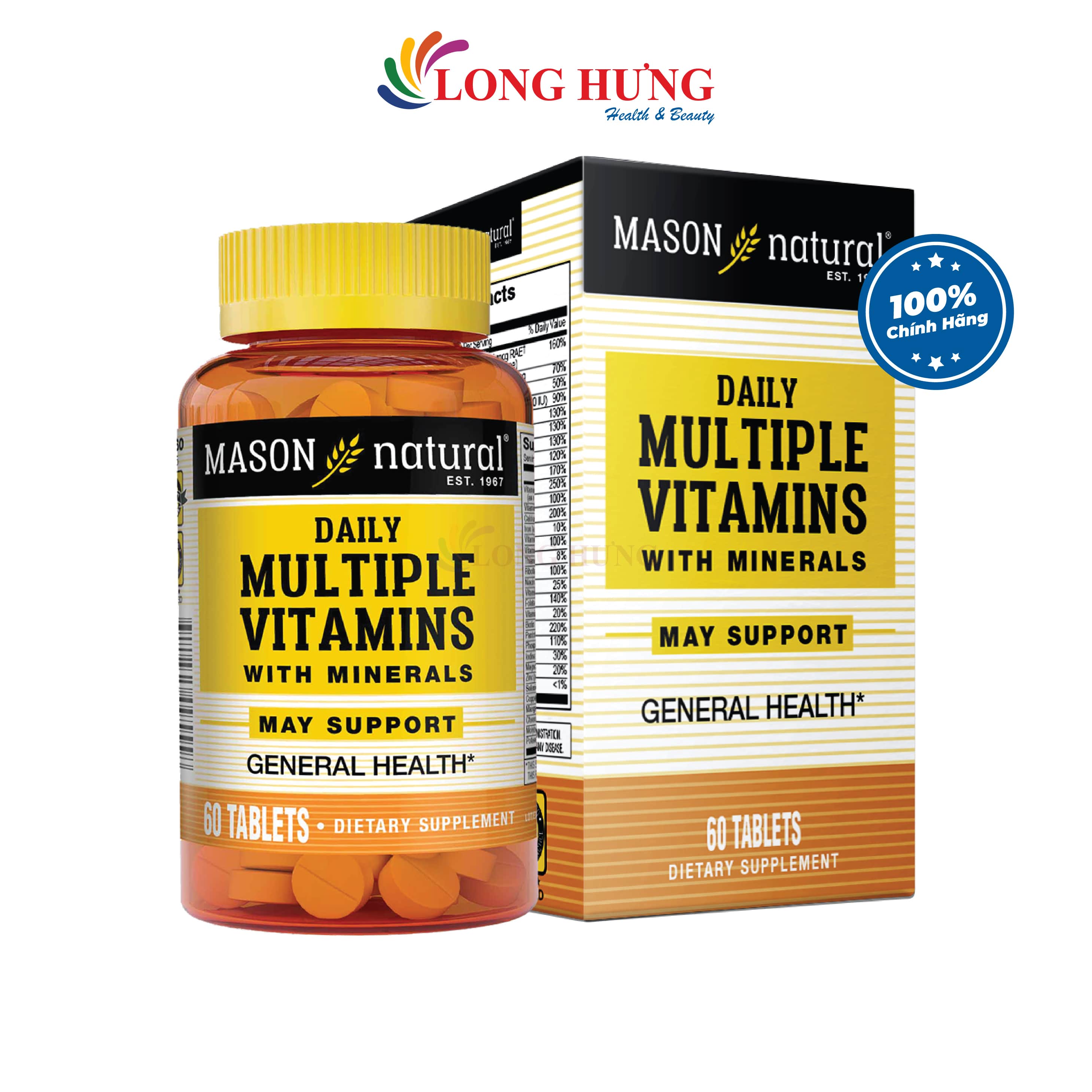 Viên Uống Mason Natural Daily Multiple Vitamins With Minerals Bổ Sung Vitamin Và Khoáng Chất - Ngăn Ngừa Bệnh Gout Tiểu Đường Tăng Cường Sức Đề Kháng Hỗ Trợ Hệ Miễn Dịch