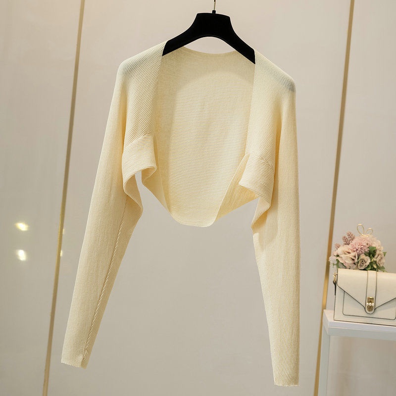 Áo Khoác Cardigan Dệt Kim Mỏng Màu Sắc Trơn Tay Dài Dáng Ngắn Thời Trang Mùa Hè Cho Nữ