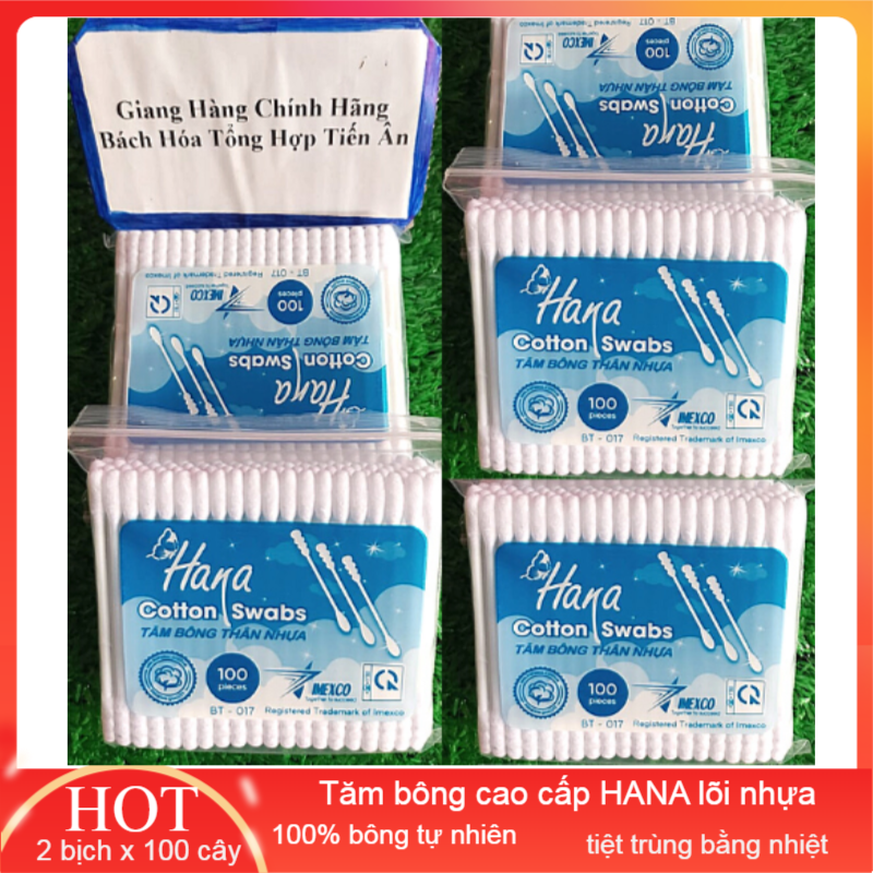 [Hcm]Combo 2 Bịch Tăm Bông Cao Cấp Hana Lõi Nhựa 100 Cây