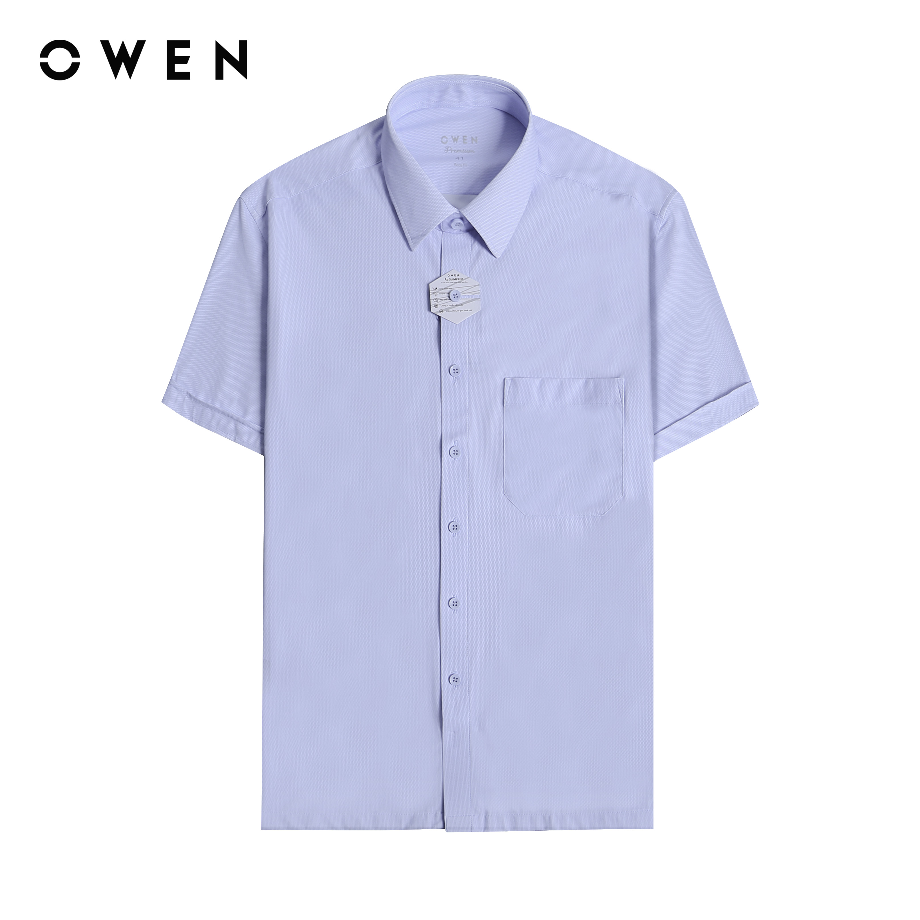 OWEN Premium - Áo sơ mi ngắn tay Body Fit AB230722NT màu Xanh chất liệu Nylon-Spandex