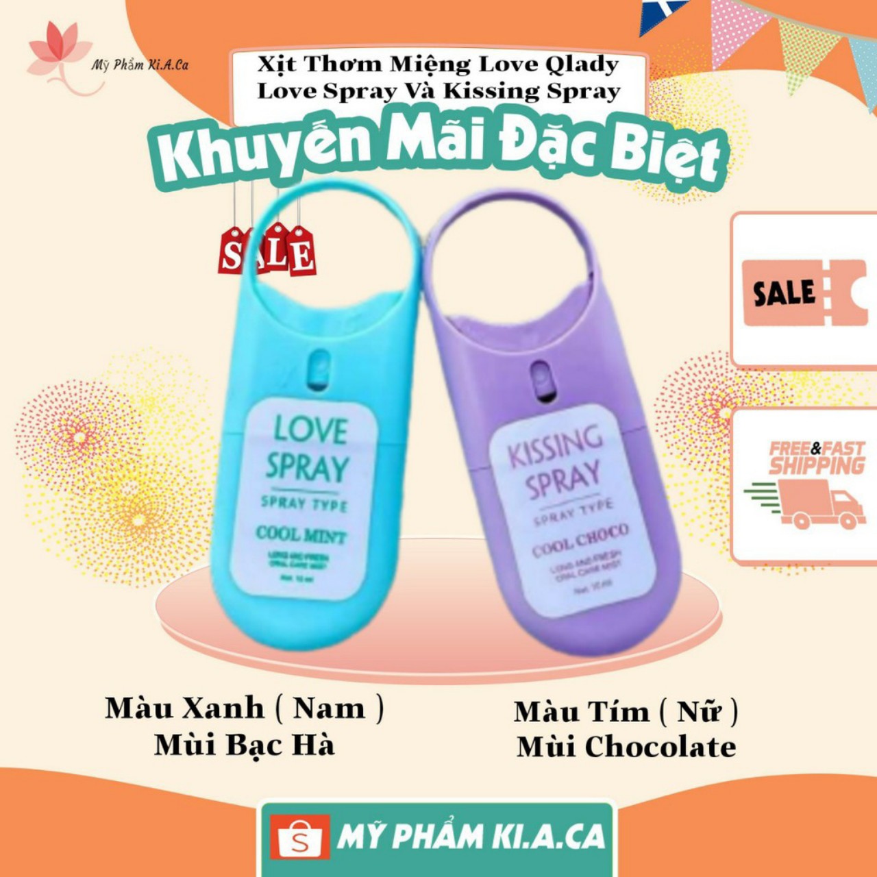 [Hcm]Xịt Thơm Miệng Love Spray - Kissing Spray Tiện Lợi Chính Hãng ( Hương Bạc Hà Và Socola)