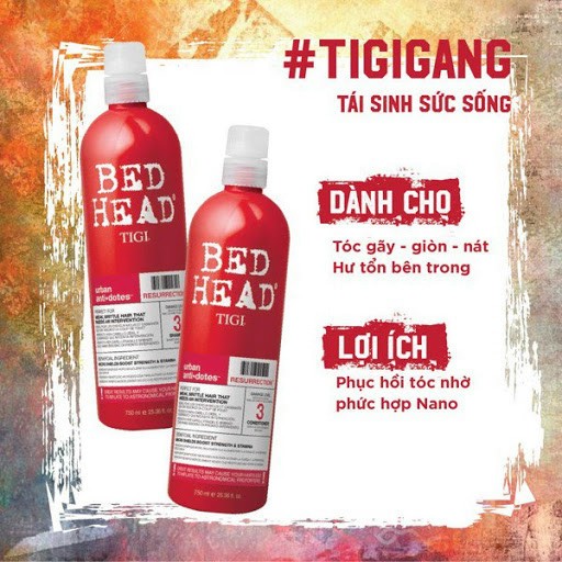 [HCM][Hàng chuẩn] DẦU GỘI+XẢ TIGI BED HEAD 750ml/chai NHẬP KHẨU MỸ cho tóc hư tổn nặng