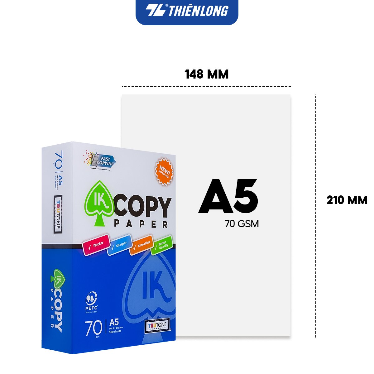 Combo 5 Ream Giấy in A5 giấy photo IK Copy 70gsm đều màu không gợn sóng độ dày cao chữ in không lem nhòe 500 tờ/ream