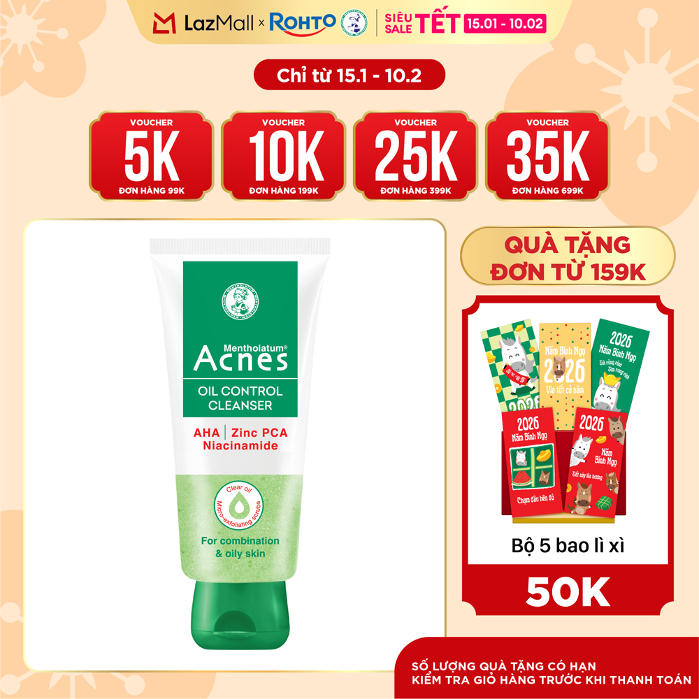 Sữa rửa mặt kiểm soát nhờn ngăn ngừa mụn dạng gel Acnes Oil Control Cleanser 100g