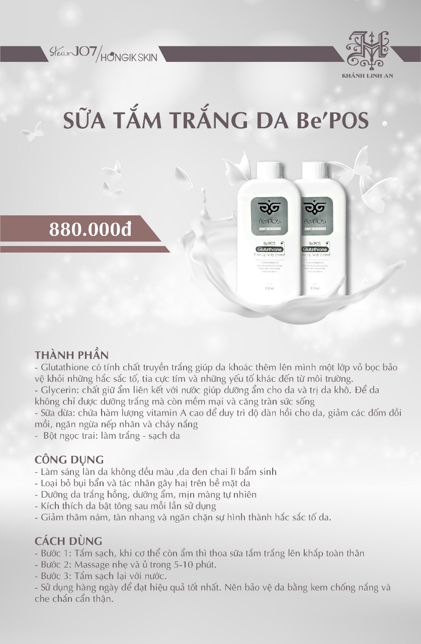 [Hcm][Chính Hãng] Sữa Tắm Ủ Trắng Sau 3 Tuần Bes Pos Glutathione Tone Up Body Shower