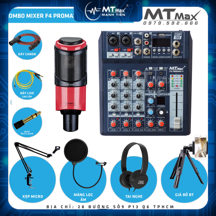 Combo thu âm karaoke livestream đỉnh cao siêu phẩm 2024 Mixer F4 Pro Max II và Micro K320 tặng full 