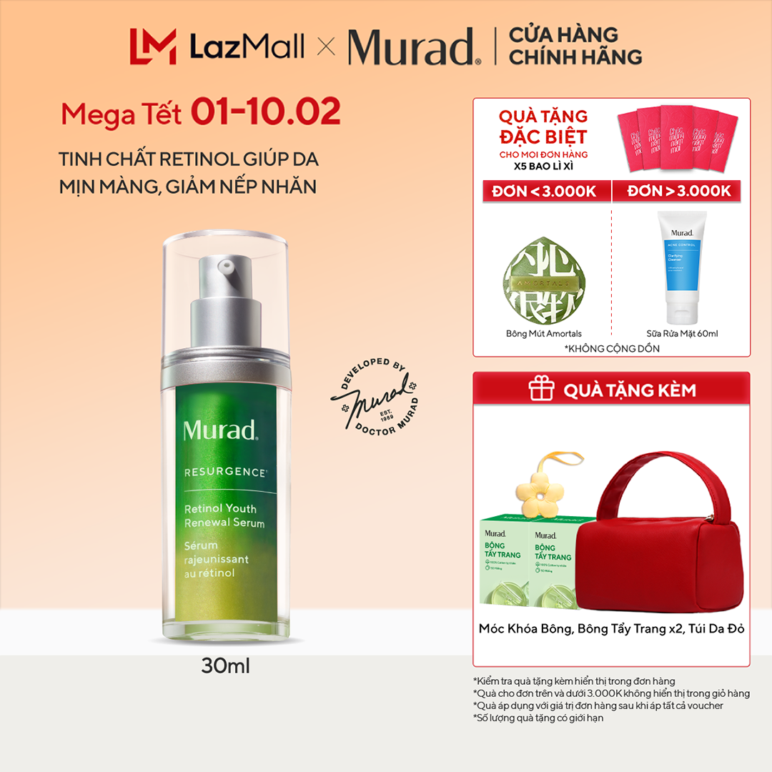 Tinh chất Retinol giúp da mịn màng và làm mờ nếp nhăn Murad Retinol Youth Renewal Serum 30ml