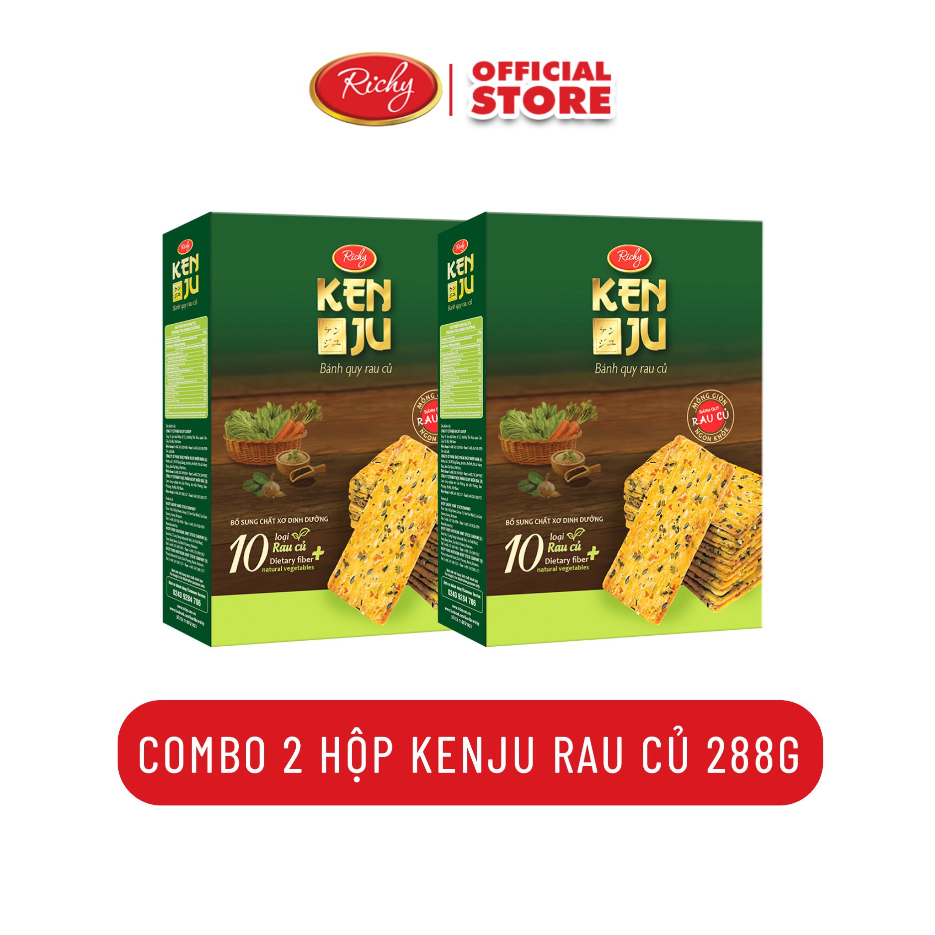 Combo 2 Hộp Kenju Rau Củ Bánh Quy Rau củ Bánh ăn sáng Hộp Giấy 288g