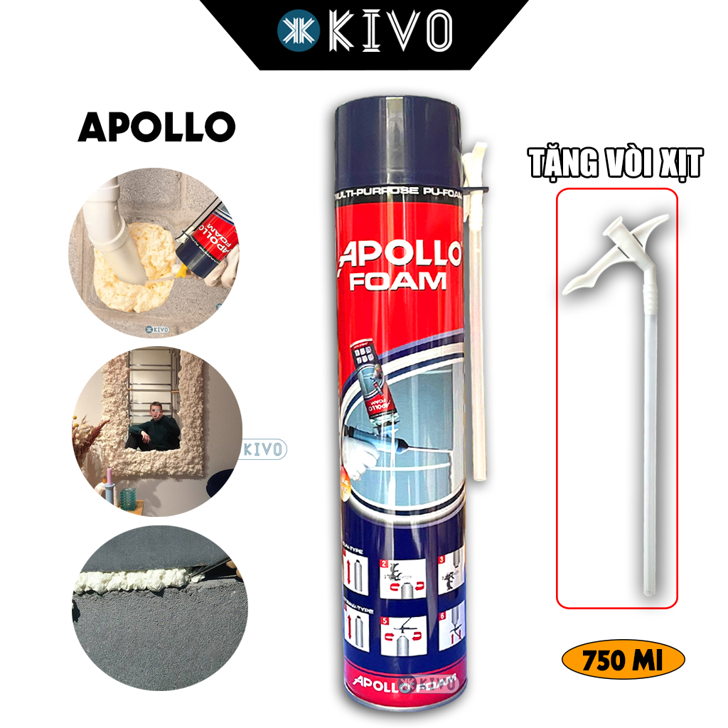 Keo Bọt Nở apollo foam 750ml Bosny B129 Rockiya - Keo Bọt Nở Xốp Chống Thấm Cách Nhiệt Chống Cháy Cá