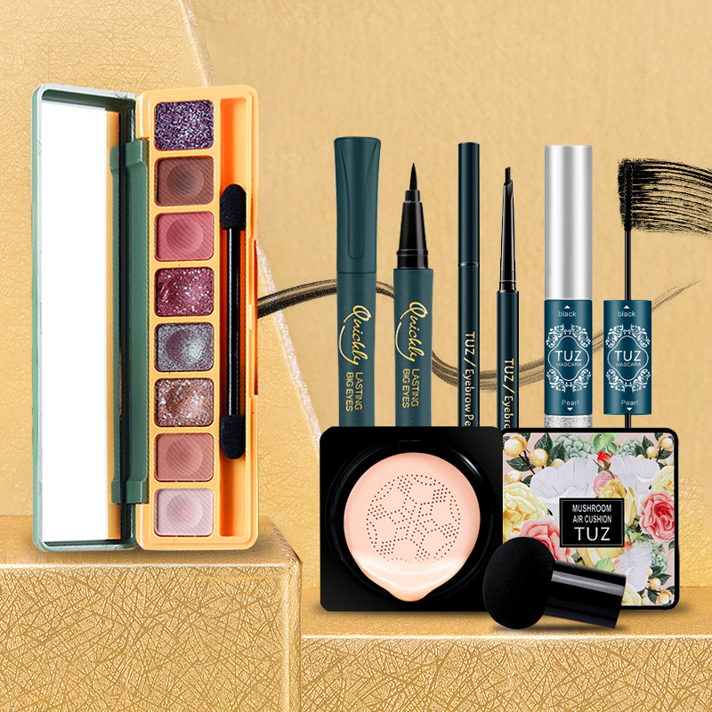 [HCM]TUZ-5 món trang điểm cơ bản-BB air cushion+Bảng phấn mắt 8 màu+Chì kẻ mày không thấm nước +Kẻ mắt không thấm nước +Mascara hai đầu (đen + bạc lấp lánh)