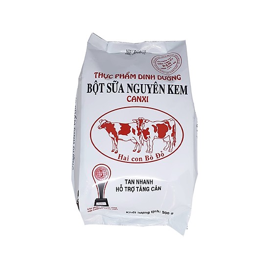 Combo 3 Bịch Sữa Bột Nguyên Kem Hai Con Bò Đỏ 500G