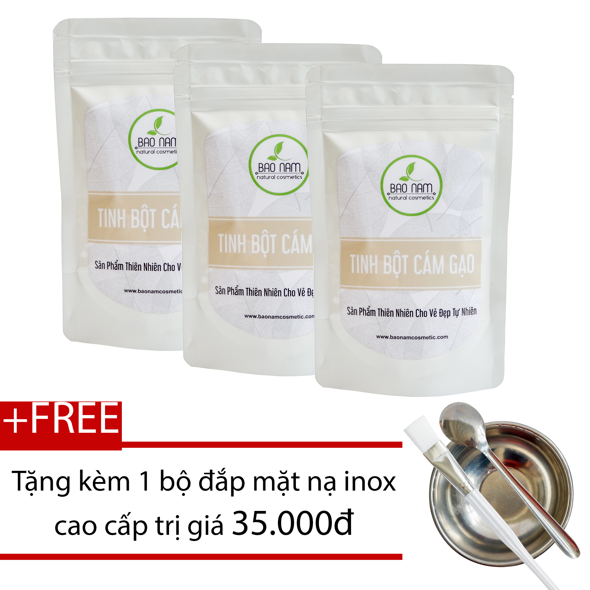 [HCM]Bộ 3 Bột Cám Gạo Tắm Trắng 100g( dạng túi) – BẢO NAM + Tặng bộ đắp mặt nạ inox cao cấp [ Đã được kiểm nghiệm y tế ]