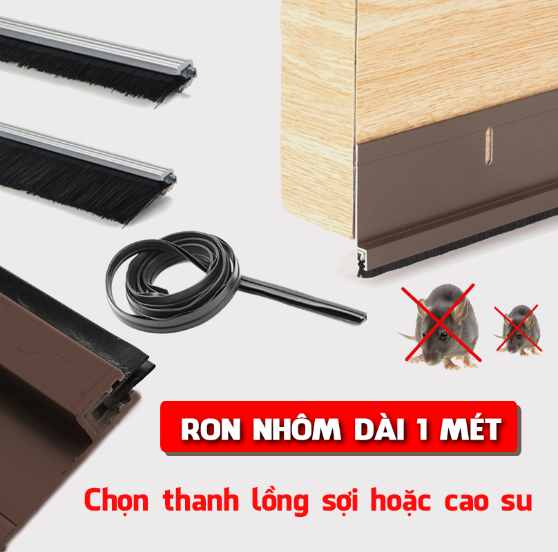 1 Mét Ron Chân Cửa Thanh Chắn Chân Cửa Nhôm Kèm Chổi  Sẵn Keo Dán 50mm 60mm Ngăn Bụi Côn Trùng Gián 