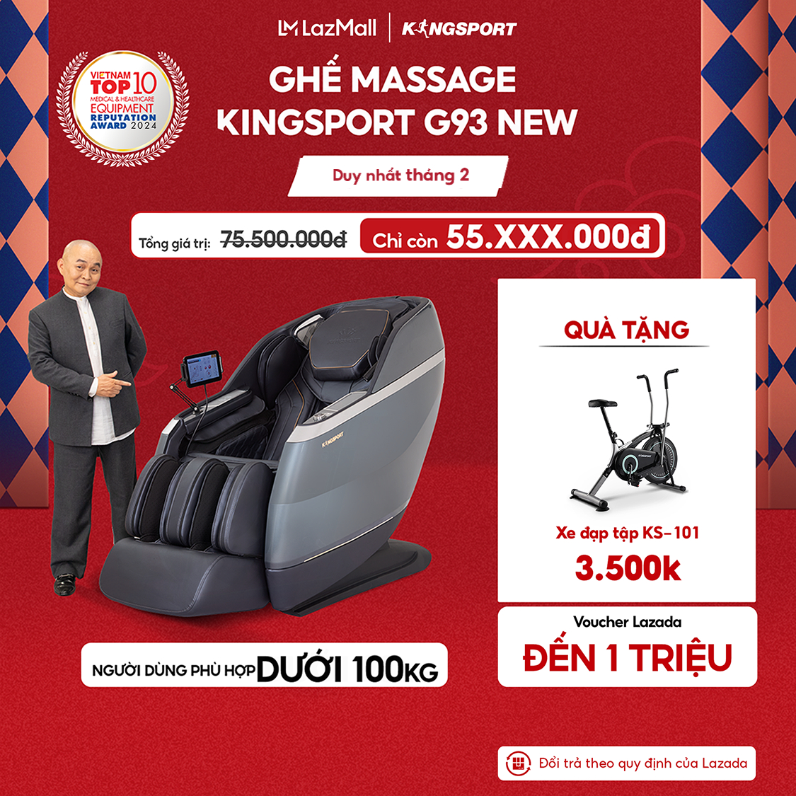 CHỈ GIAO MIỀN NAM | Ghế massage KINGSPORT G93 New cao cấp con lăn 3D với 30 bài tập công nghệ lọc kh