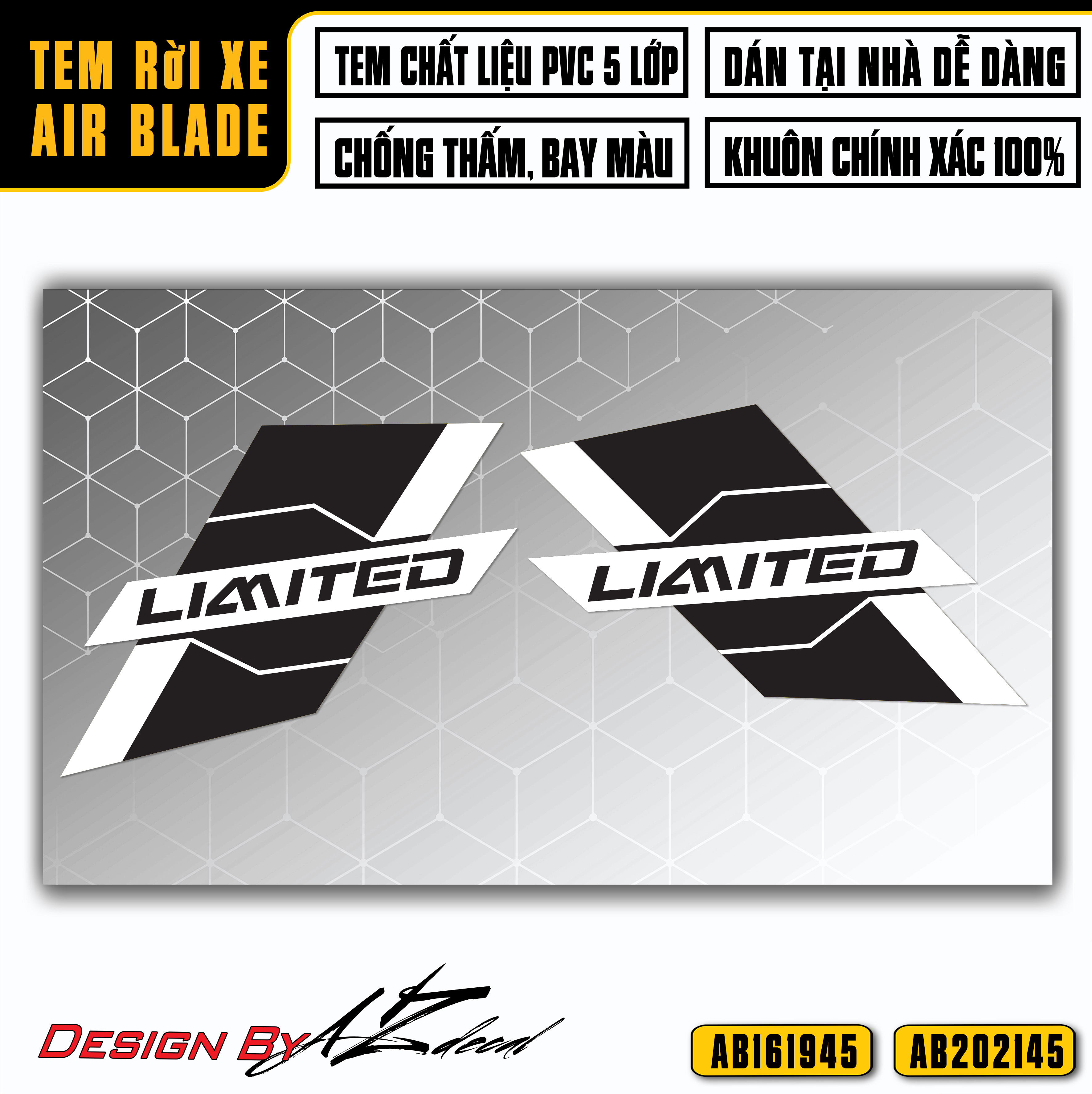 Tem AirBlade AB Thiết Kế Limited | AB45 | Decal Dán Xe Máy Air Blade 2016 2019 2020 2021 2022 Đỏ Đen