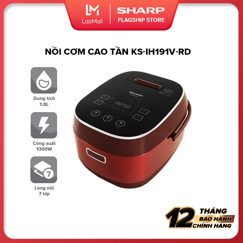 Nồi Cơm Điện Sharp 1.8L KS-IH191V-RD [Công Suất: 1300 W Nồi Cơm Điện Cao Tần Tốt Bền Đa Năng] - Hàng Chính Hãng Uy Tín Bảo Hành 12 tháng