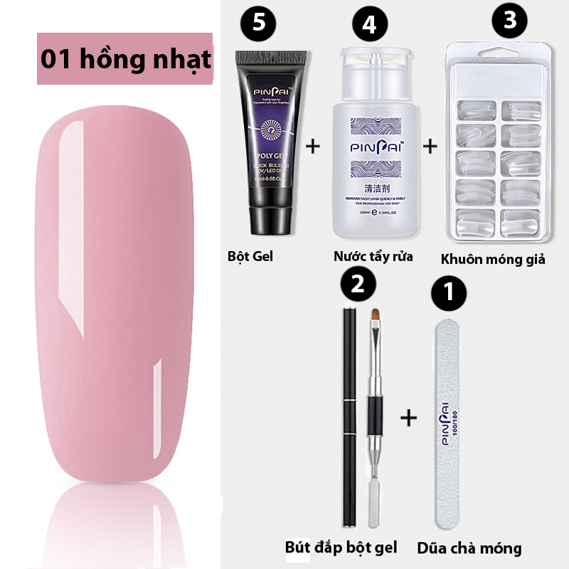Trọn Bộ 5 món Gel Tạo móng giả POLY GEL PINPAI