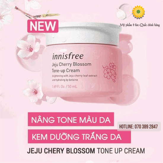 [Hcm]Kem Dưỡng Trắng Da Nâng Tone Tức Thì Từ Hoa Anh Đào Innisfree Jeju Cherry Blossom Tone Up Cream 50Ml