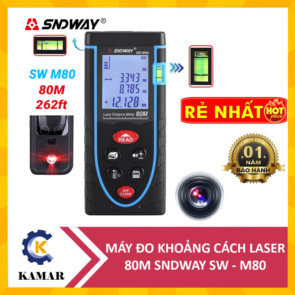 Máy Đo Khoảng Cách Laser SNDWAY SW-M80 80m, Cấp II, 635nm, IP54, LCD Blacklit