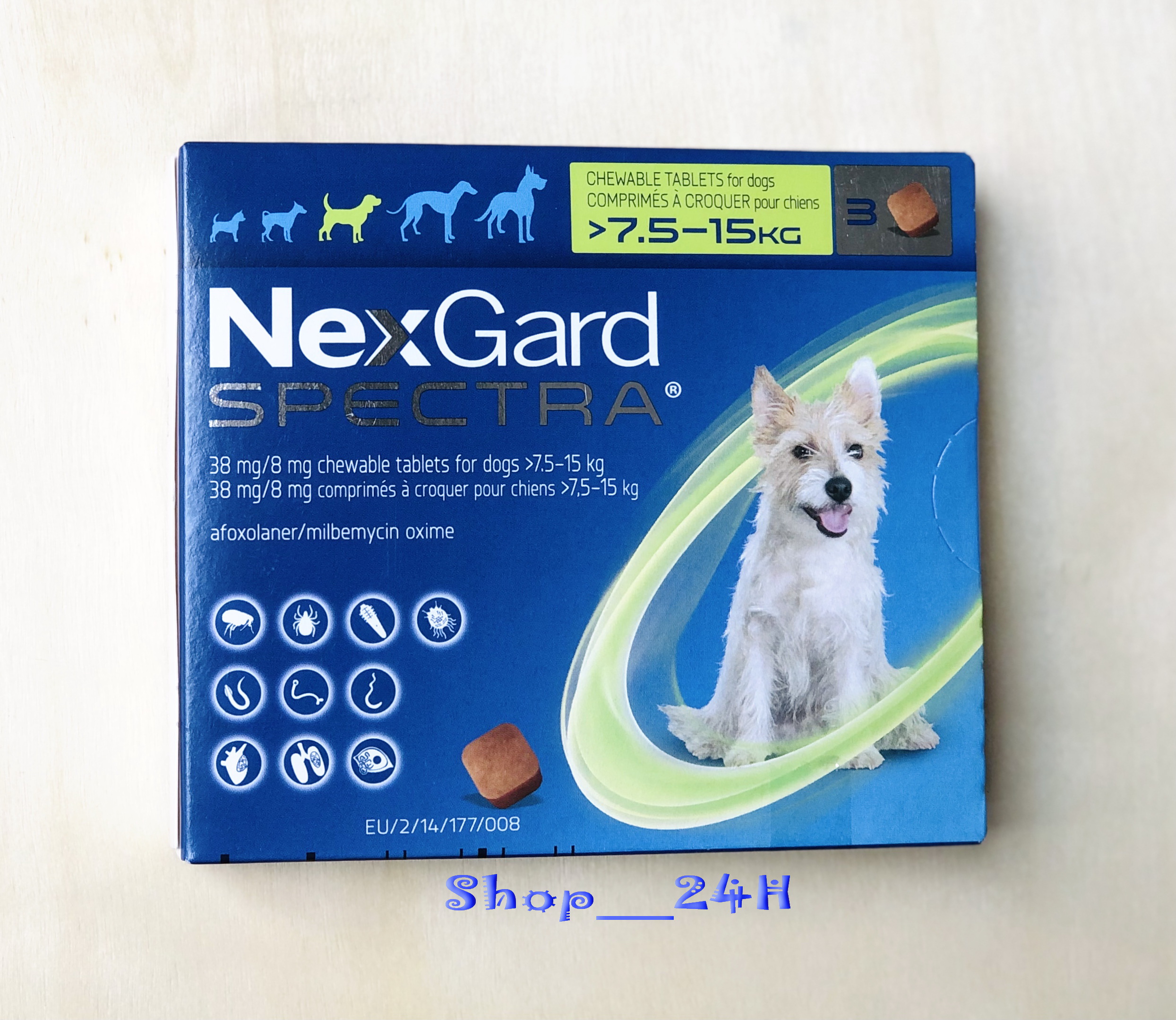 NEXGARD SPECTRA hết ve rận viêm da ghẻ xổ giun cho Chó M (7.5-15kgs)_Shop__24H