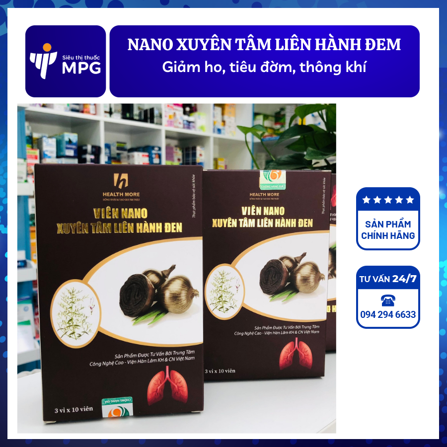 Nano Xuyên Tâm Liên Hành Đen - Giảm Ho Long Đờm Thông Khí