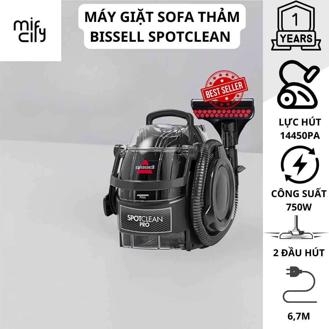 (có sẵn) Máy giặt sofa cầm tay Bissell SpotClean Pro 1558Z (1558N) tích hợp 2 đầu cọ tặng kèm dung d