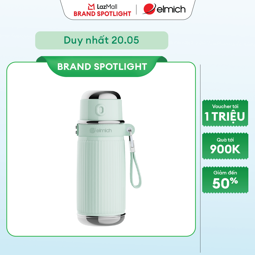 Bình giữ nhiệt inox 304 Elmich EL8364 850ml, màu trắng, dung tích lớn, giữ lạnh 48h