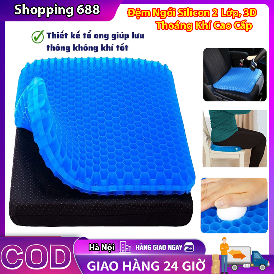 Đệm ngồi silicon 2 lớp 3D thoáng khí đệm ngồi silicon thế hệ mới tiện lợi chống mỏi lưng đệm lót môn