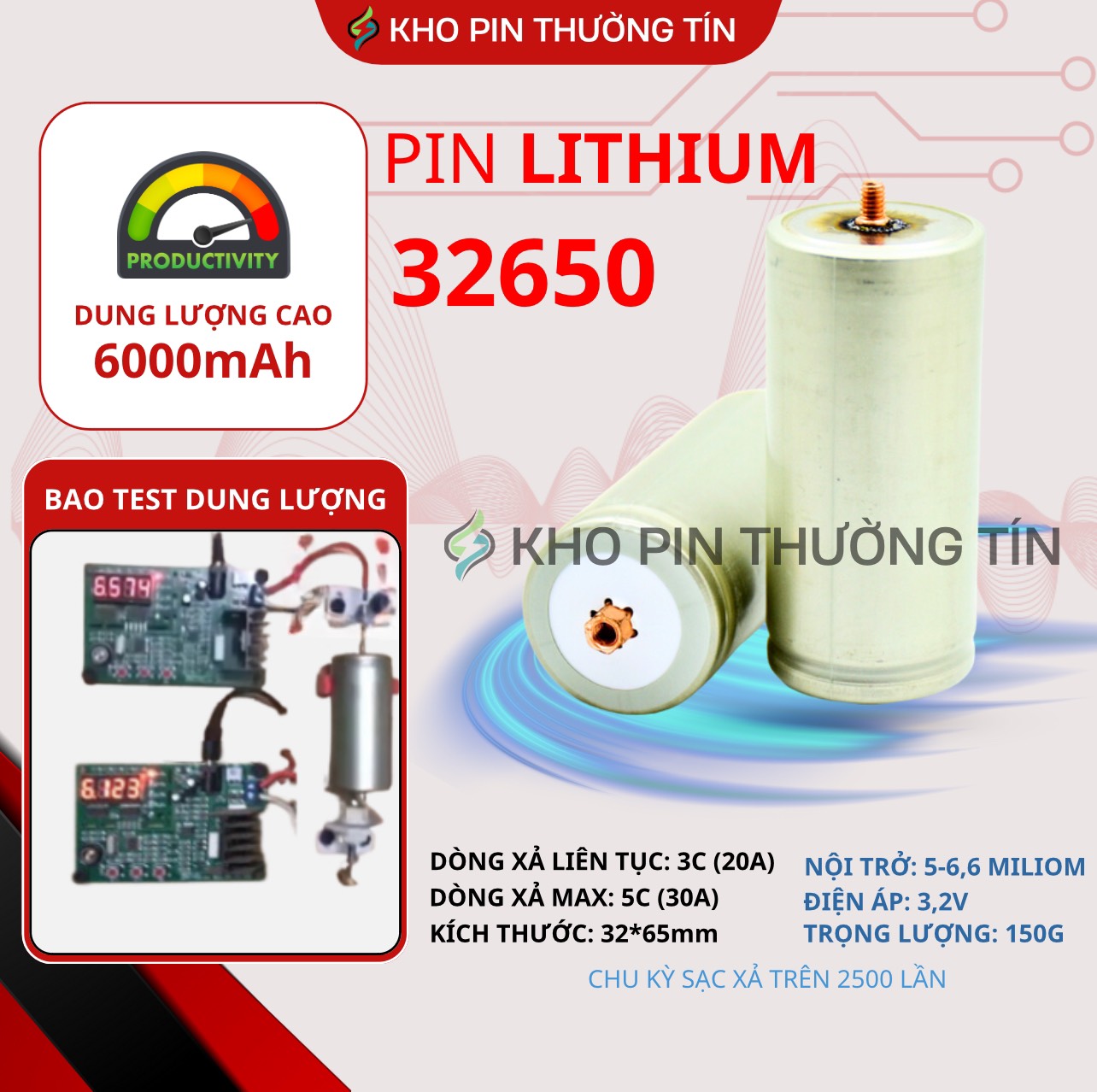 Pin lithium sắt 32650- 3.2V 58-6Ah TẶNG KÈM ỐC VÍT Chống cháy nổ có thể dùng cho NL mặt trời XE ĐẠP 