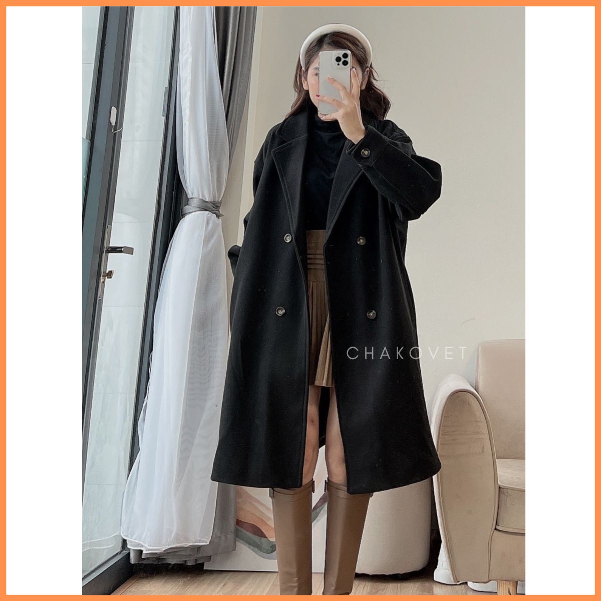 Áo Khoác Dạ Dáng Dài Cổ Vest 2 Túi Sườn Cực Thanh Lịch A.8547 Áo Dạ 2 Lớp Thích Hợp Học Sinh Công Sở