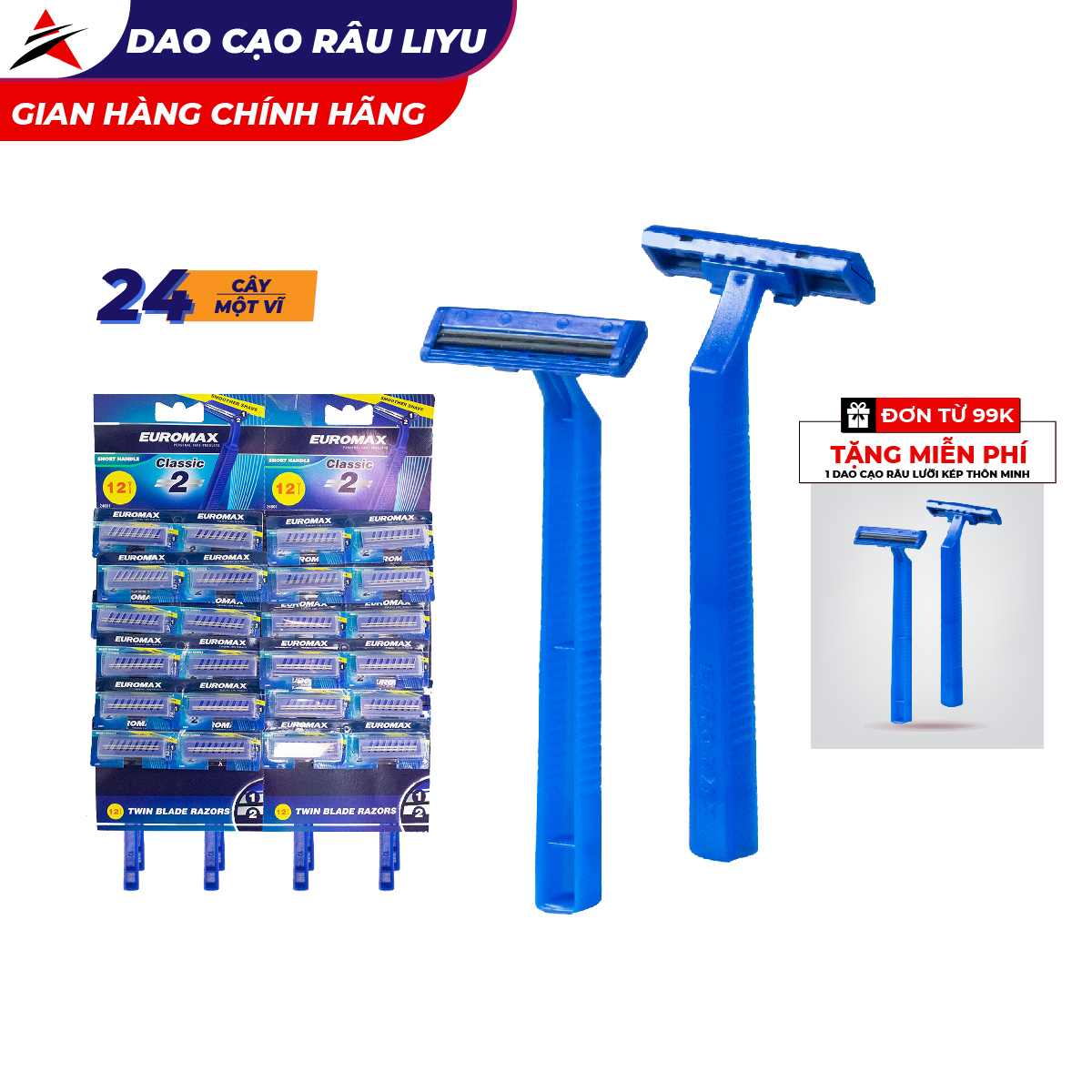 [Hcm]Dạo Cao Râu Liyu Euromax Cán Nhựa Hai Lưỡi Vĩ 24 Cây