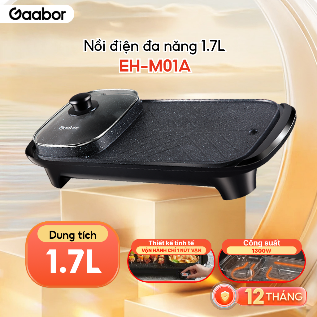[SALE XẢ KHO] Bếp nướng lẩu điện Gaabor 2 in 1 đa năng EH-M01A 1300W làm nóng nhanh chống dính dung 