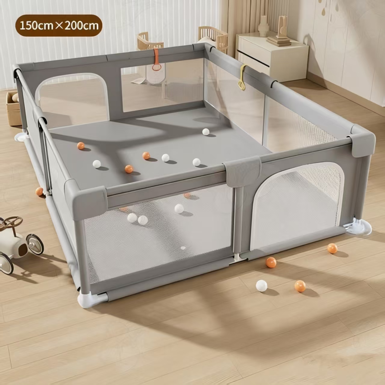 Hàng rào cho trẻ sơ sinh hàng rào bảo vệ gấp gọn thép an toàn hai lớp dễ lắp ráp và tháo dỡ.