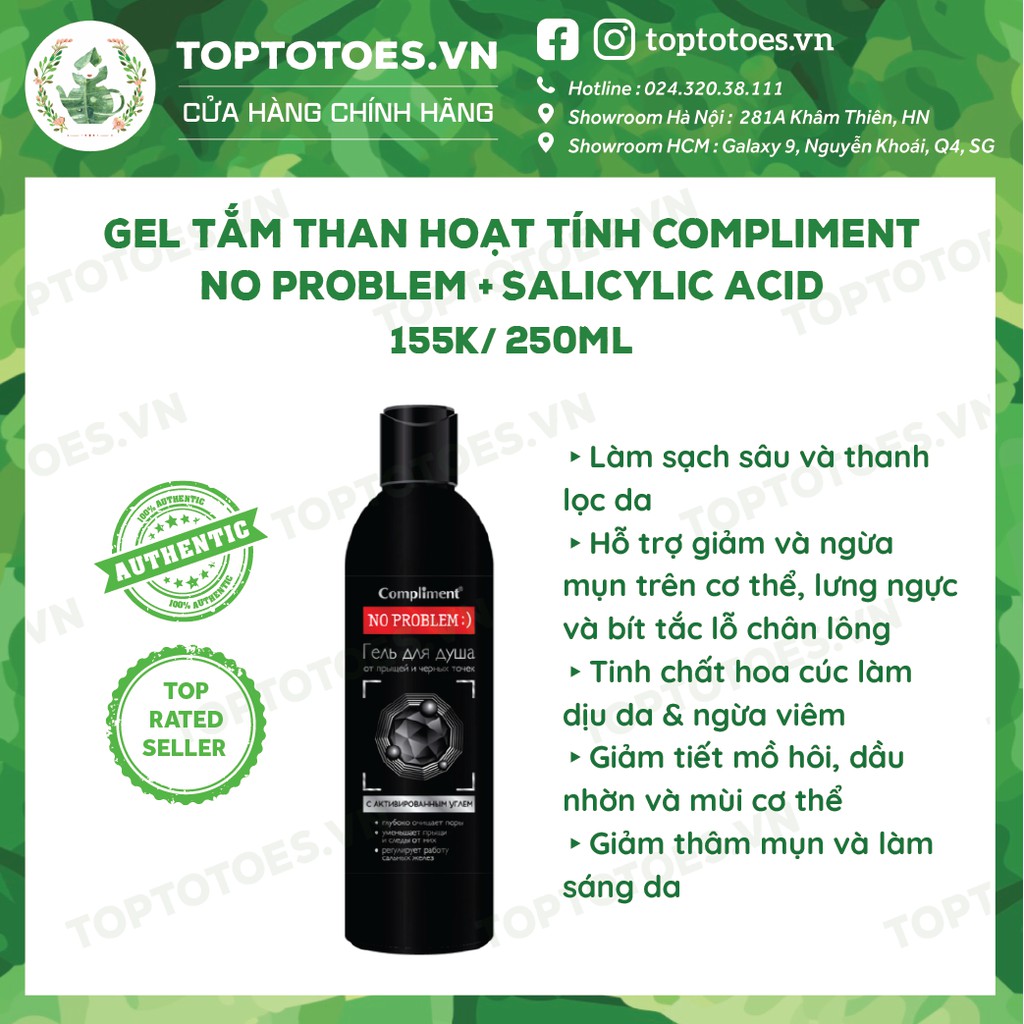 Gel Tắm Than Hoạt Tính Compliment No Problem + Salicylic Acid Làm Sạch Sâu Giảm Và Ngừa Mụn Cơ Thể