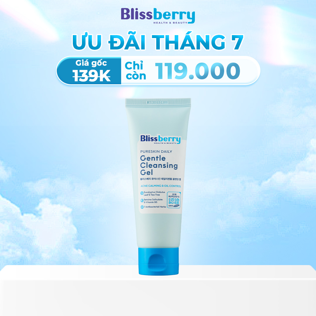 Sữa rửa mặt BHA dịu nhẹ sạch sâu giảm mụn Blissberry Daily Gentle Cleansing Gel 100ml