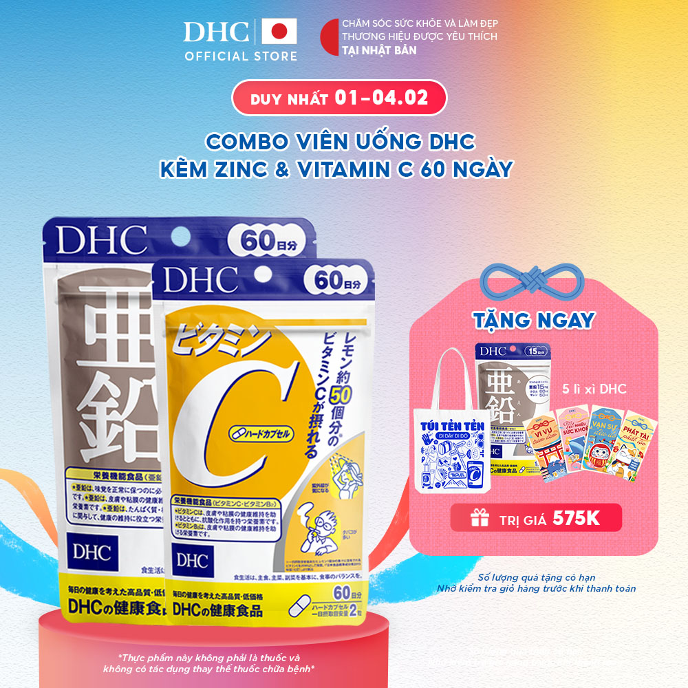 Combo viên uống DHC Vitamin C và Kẽm (60 ngày) - TPBVSK DHC Vitamin C & ZinC hỗ trợ duy trì sức khoẻ