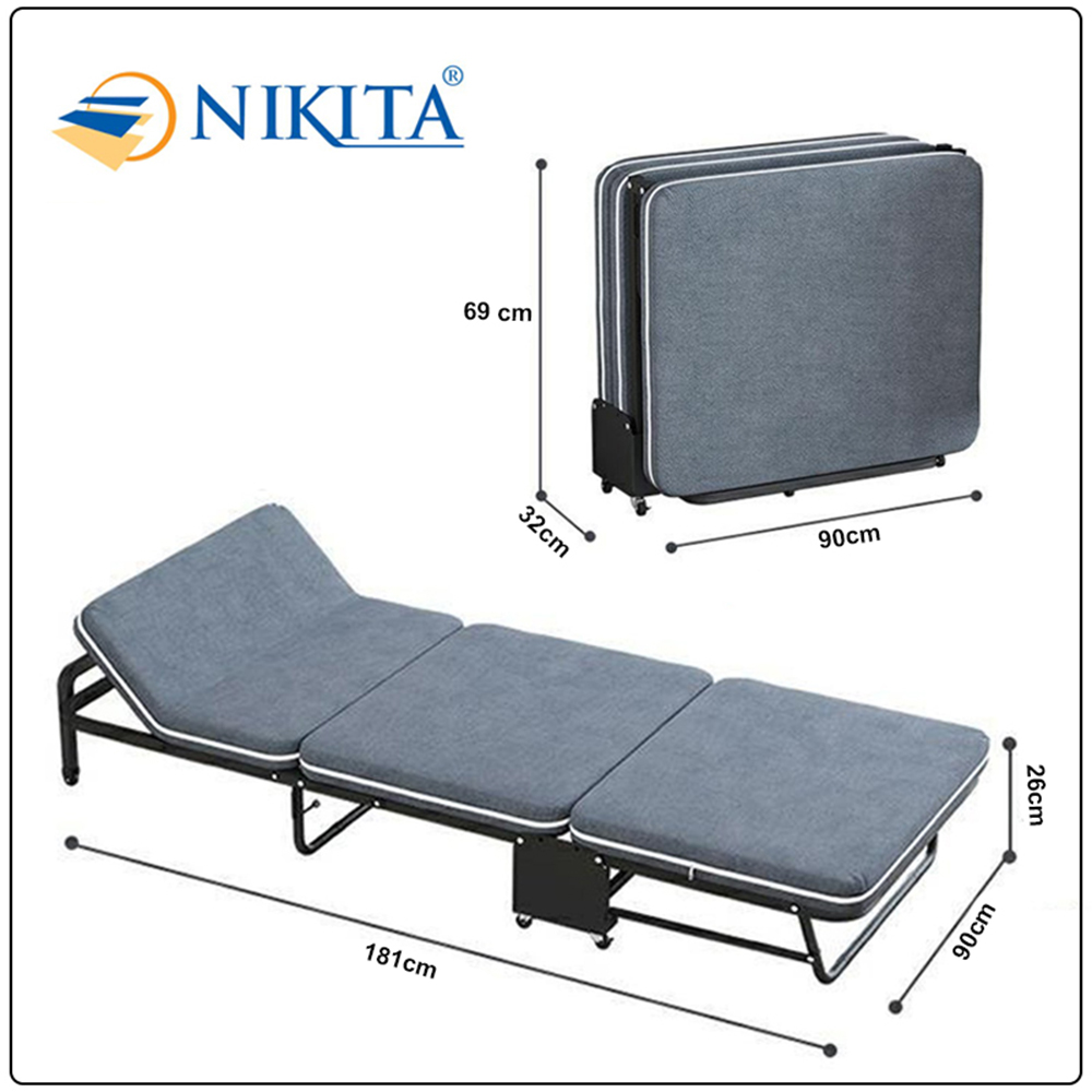 Giường xếp đa năng gấp gọn NIKITA khung thép sơn tĩnh điện  gấp gọn thành ghế sofa có bánh xe