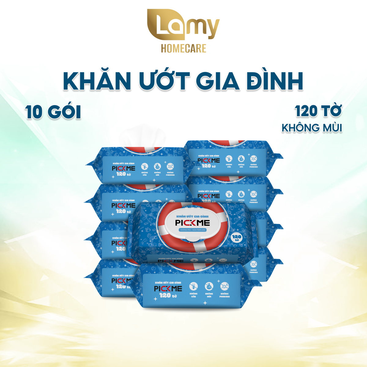 Thùng 10 gói khăn ướt trẻ em cao cấp PICKME x ECOWIPES gói 120 tờ không mùi siêu tiết kiệm an toàn cho da bé
