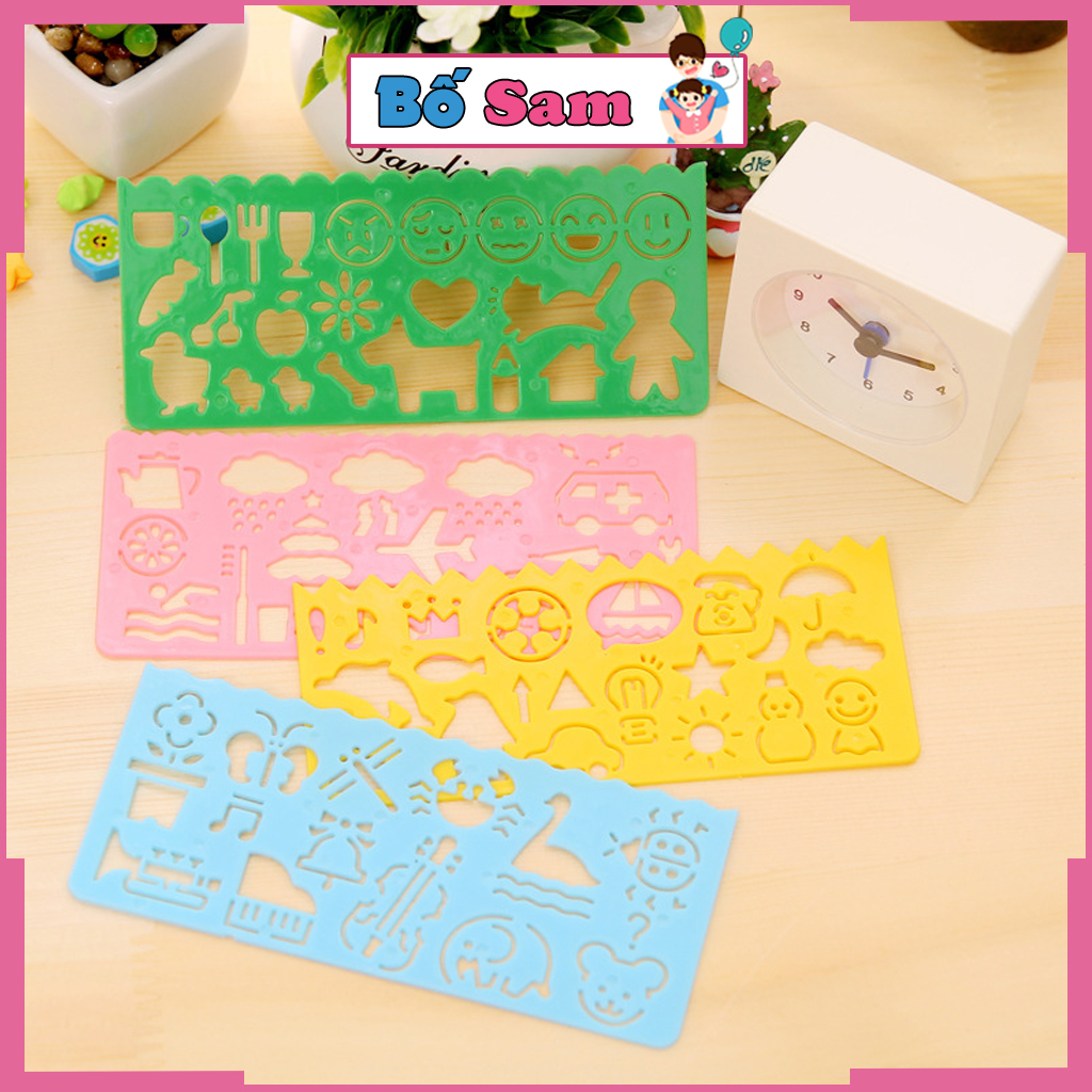 Thước kẻ học sinh cute nhiều hình cho bé có khuôn tập vẽ đồ dùng học tập Shop Bố Sam