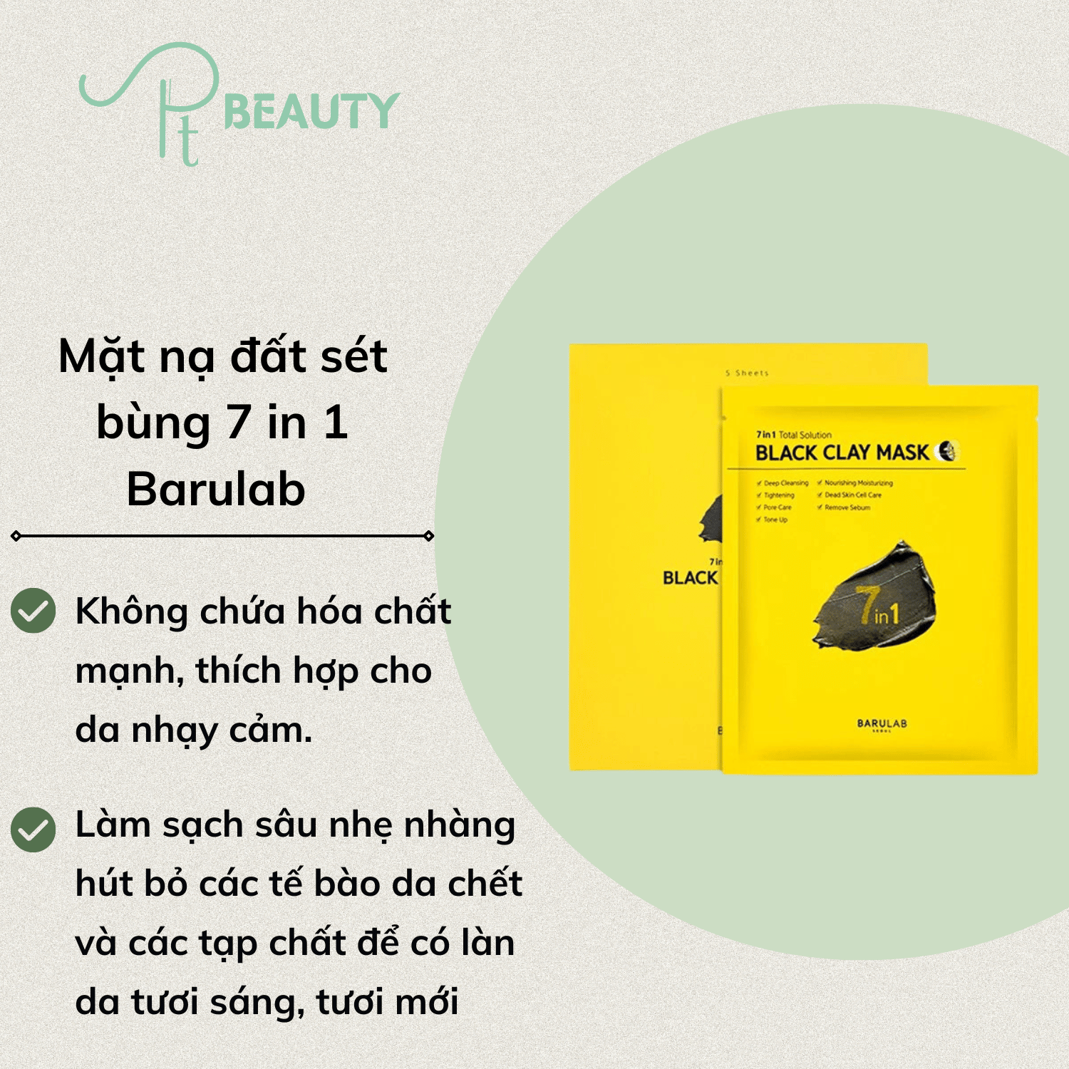 MẶT NẠ BÙN BARULAB SOLUTION BLACK CLAY MASK (Tách lẻ 1 miếng)