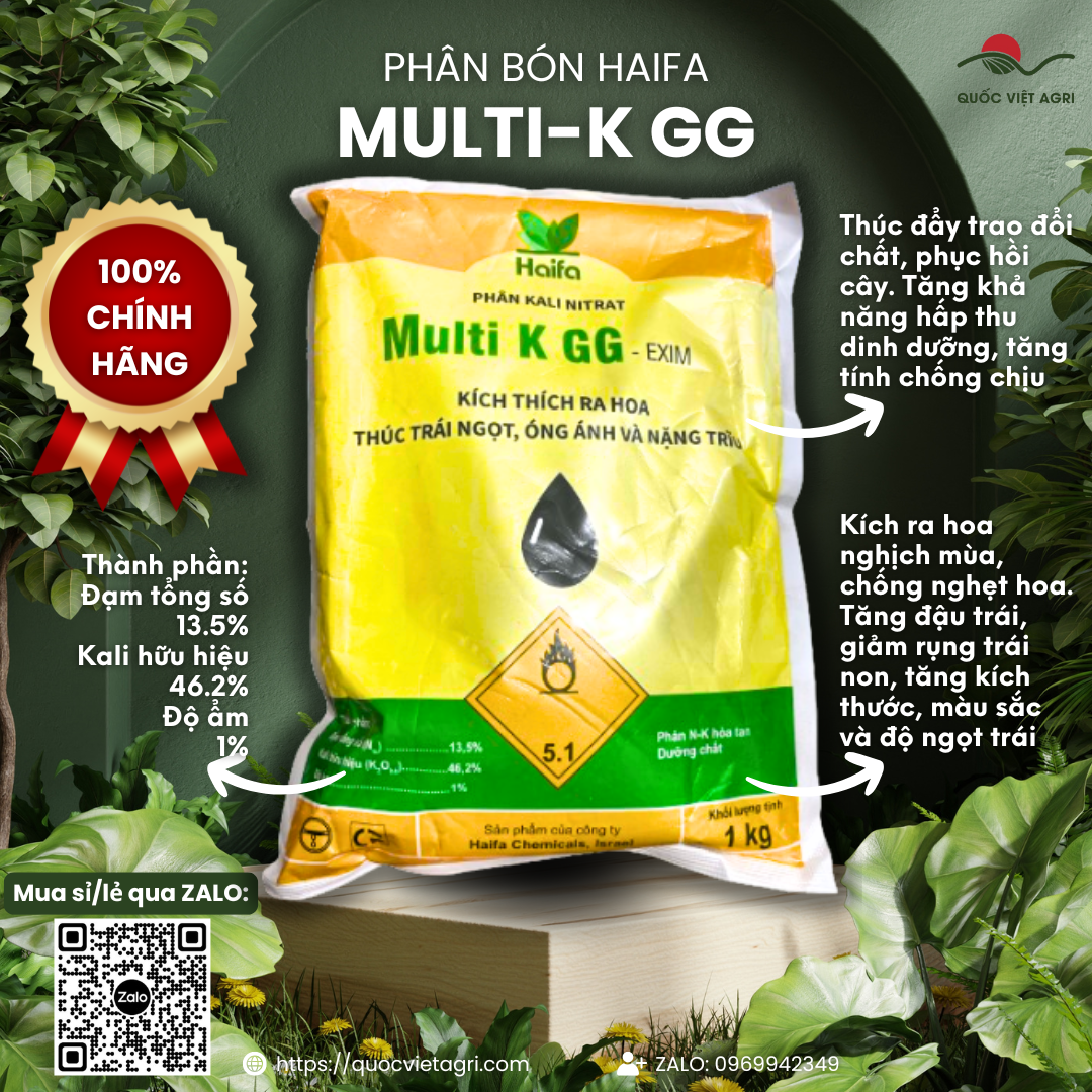 Phân bón HAIFA Kali Nitrat KNO3 Kali tinh khiết MULTI K GG EXIM (gói 1KG) - Kích thích ra hoa ngọt t