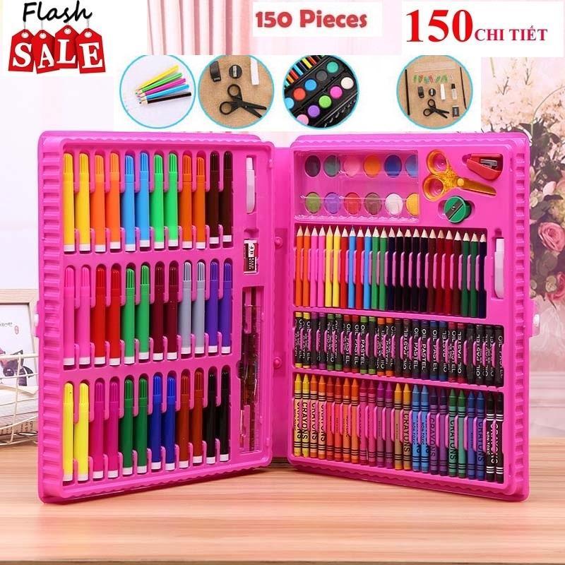 HỘP BÚT CHÌ MÀU ĐA NĂNG 150 CHI TIẾT VẺ TRANH MÀU NƯỚC BÚT MÀU VẼ CHO BÉ GÁI THỎA SƯC SÁNG TẠO ( MÀU HỒNG)