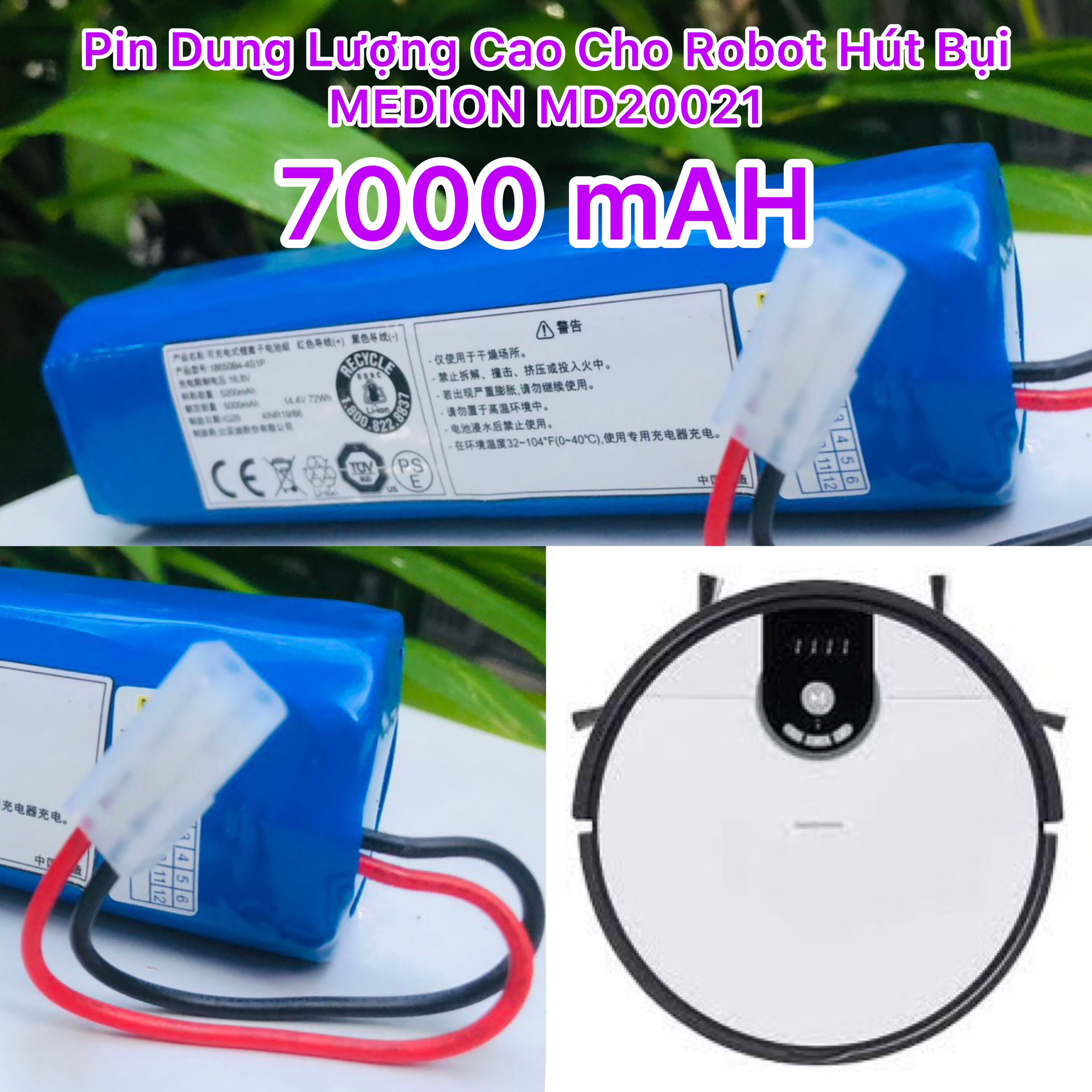 PIN ROBOT HÚT BỤI MEDION CÁC MODEL:MD 18501/MD 18500/ MD 16192/ MD20021 (PIN LG 3500MAH-BH 9 THÁNG)